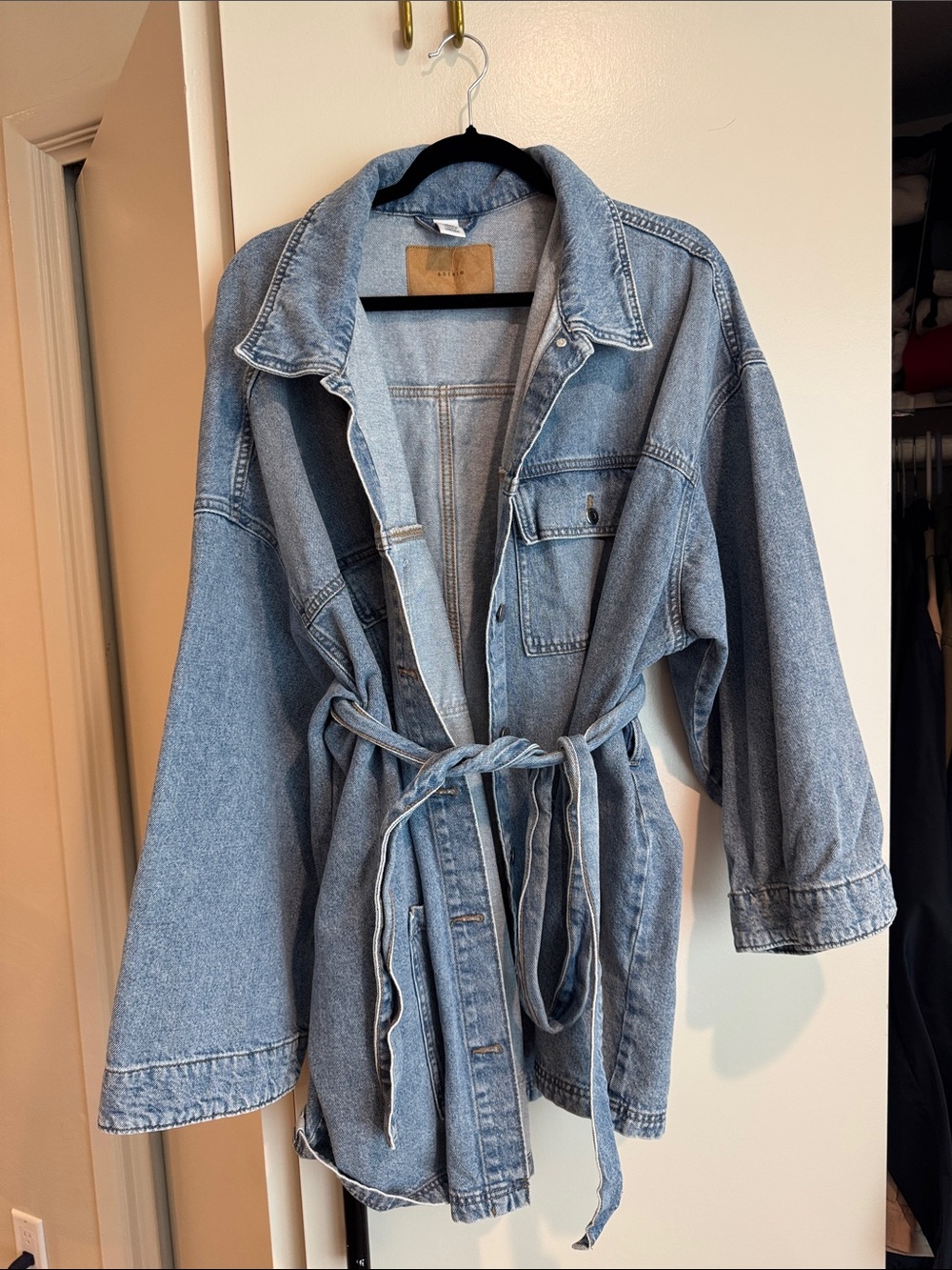 Light Blue Denim Tie-Waist Jacket for Women